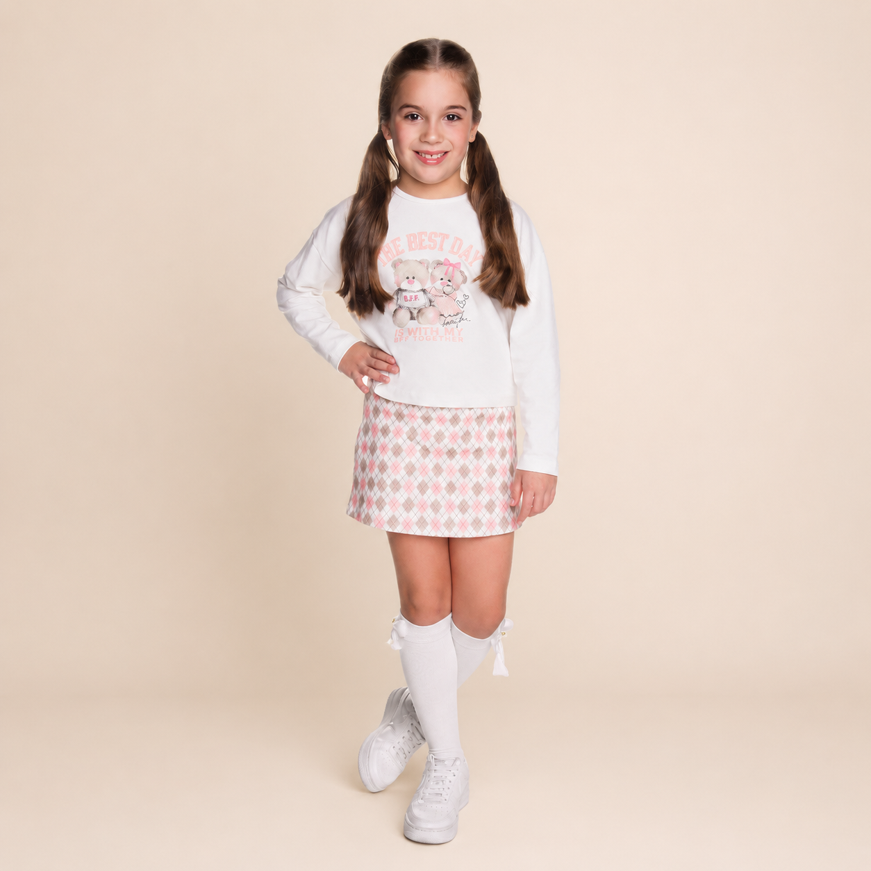 Conjunto Infantil Menina Have Fun BFF Short-Saia Cotton e Fleece