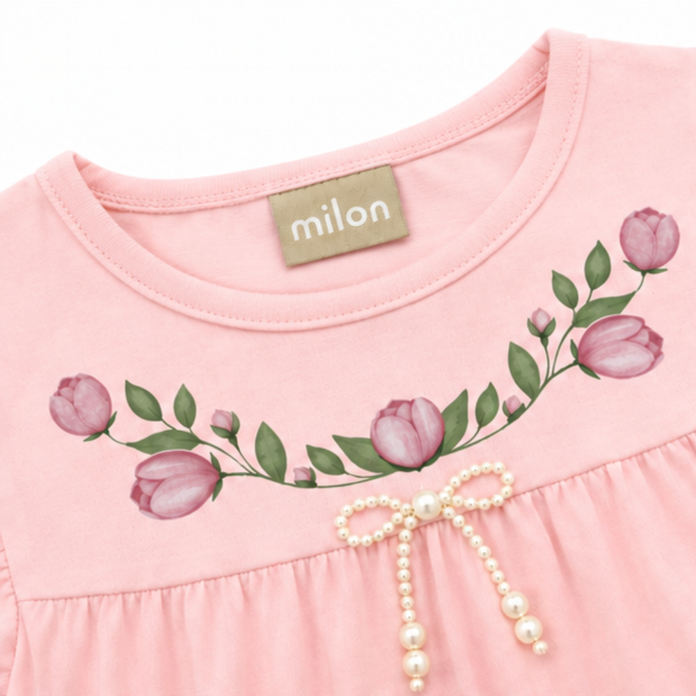 Vestido Milon Cachorrinho Rosa e Lacinho de Pérolas