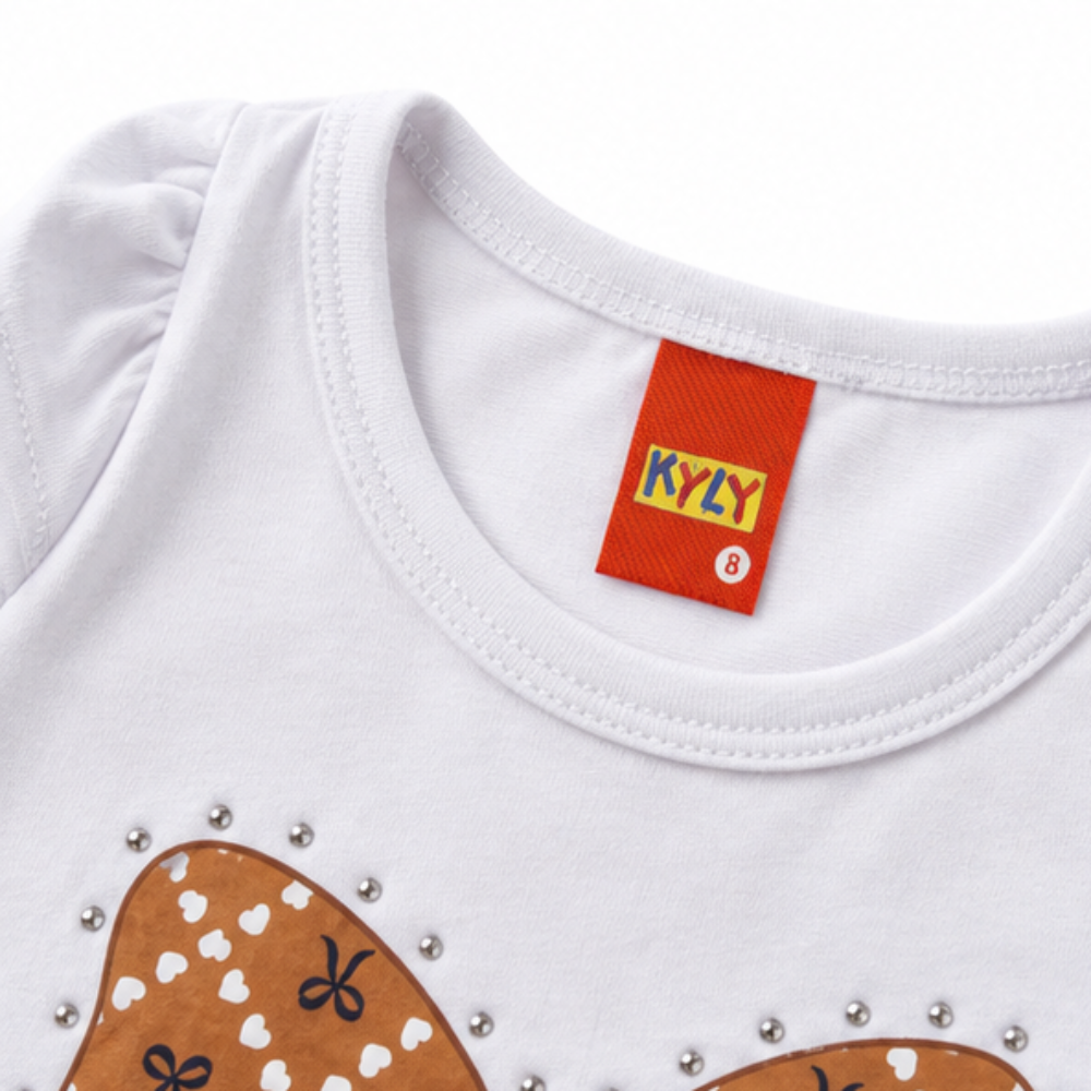 Conjunto Infantil Feminino Kyly Lacinho com Strass Blusa e Short