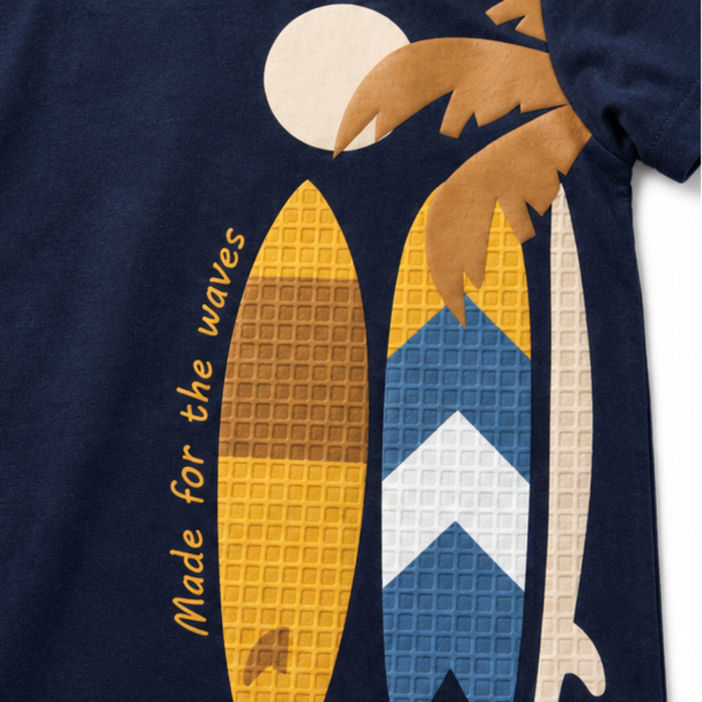 Conjunto Infantil Masculino Kyly Pranchas The Waves Camiseta e Bermuda