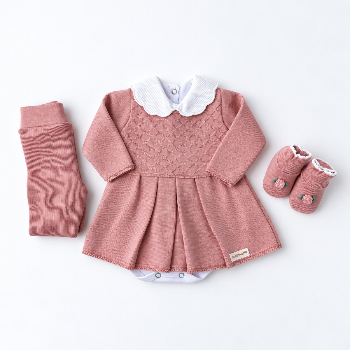 Kit Vestidinho Sanches Baby em Tricot 5 Peças