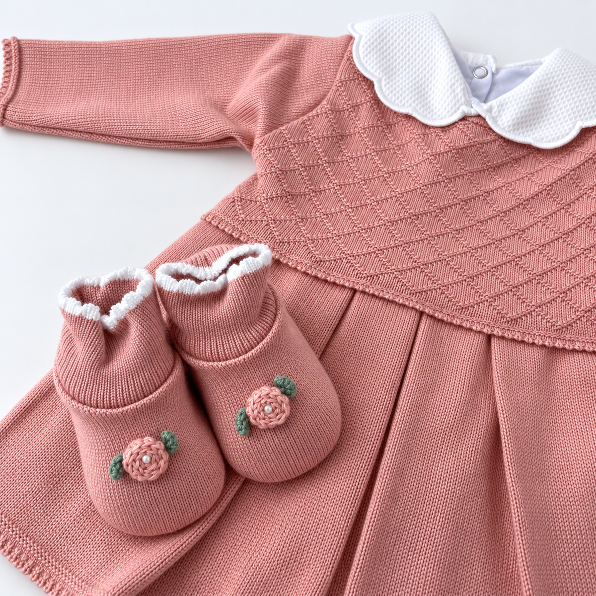 Kit Vestidinho Sanches Baby em Tricot 5 Peças