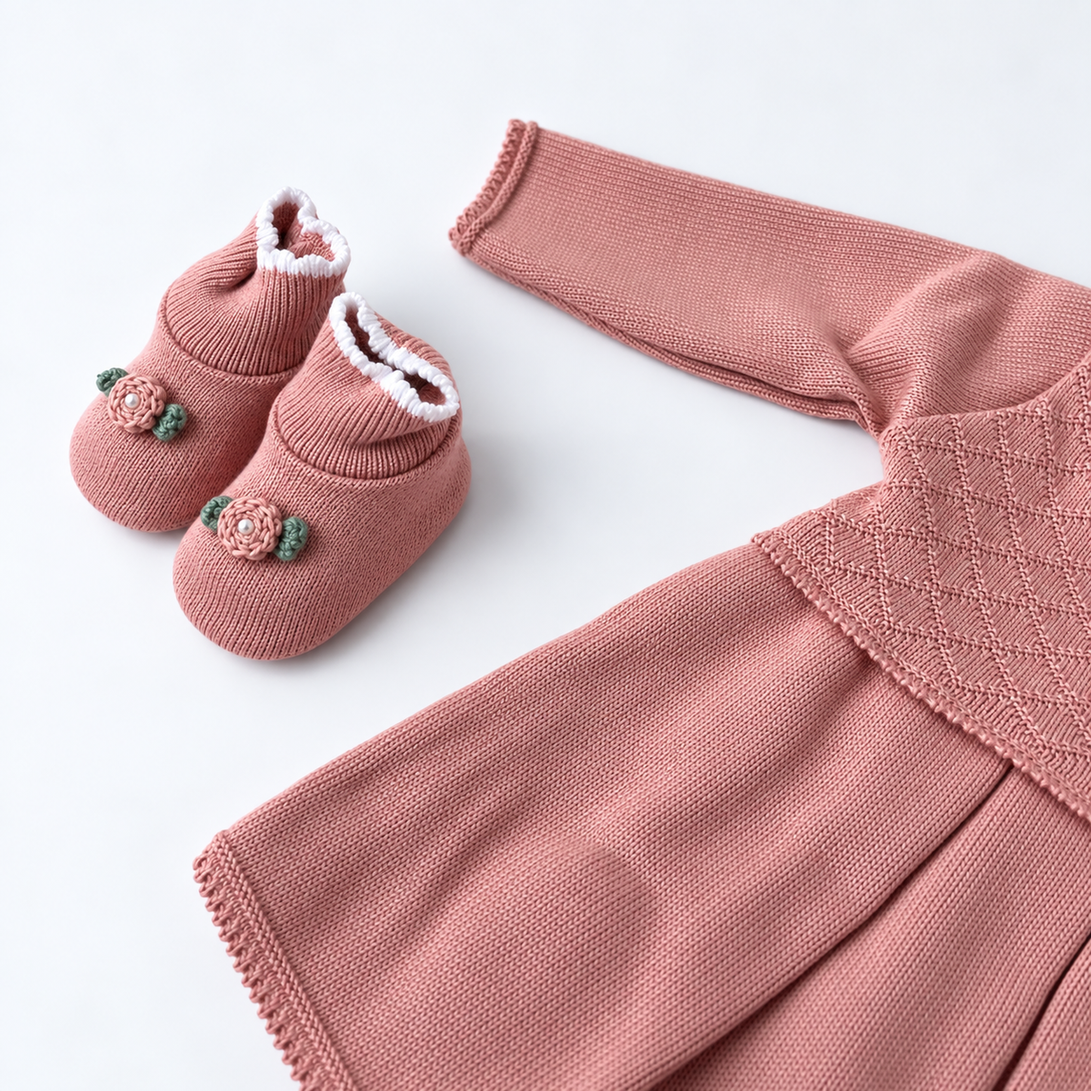 Kit Vestidinho Sanches Baby em Tricot 5 Peças