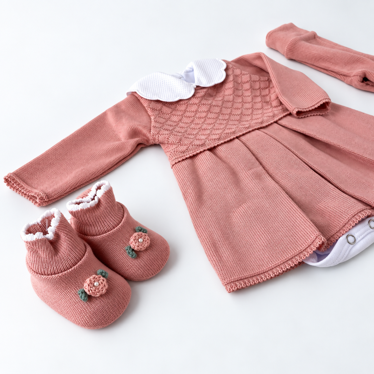 Kit Vestidinho Sanches Baby em Tricot 5 Peças