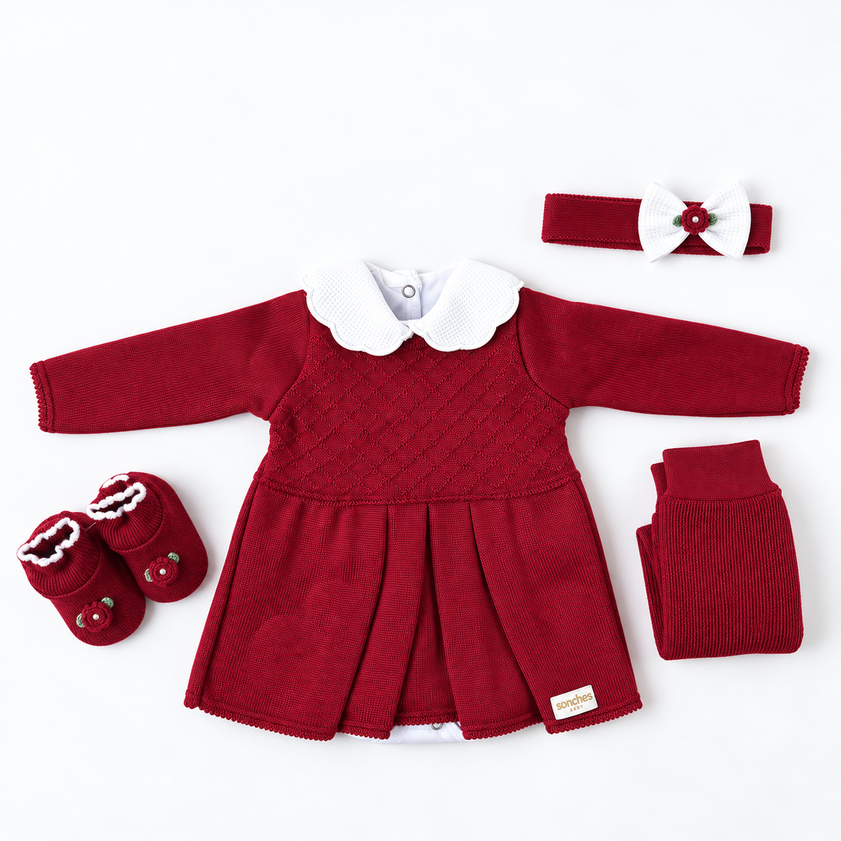 Kit Vestidinho Sanches Baby em Tricot 5 Peças