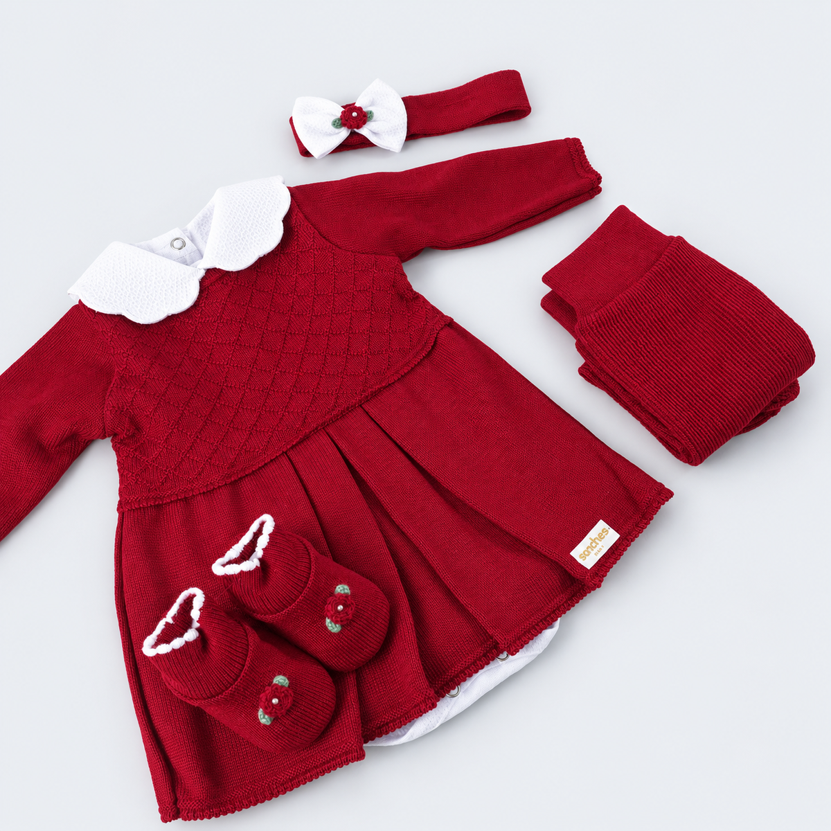Kit Vestidinho Sanches Baby em Tricot 5 Peças