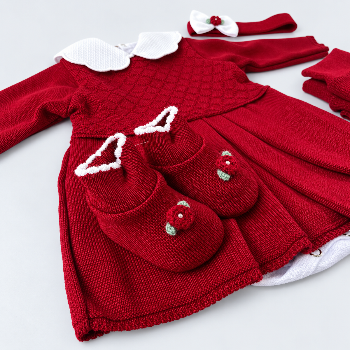 Kit Vestidinho Sanches Baby em Tricot 5 Peças
