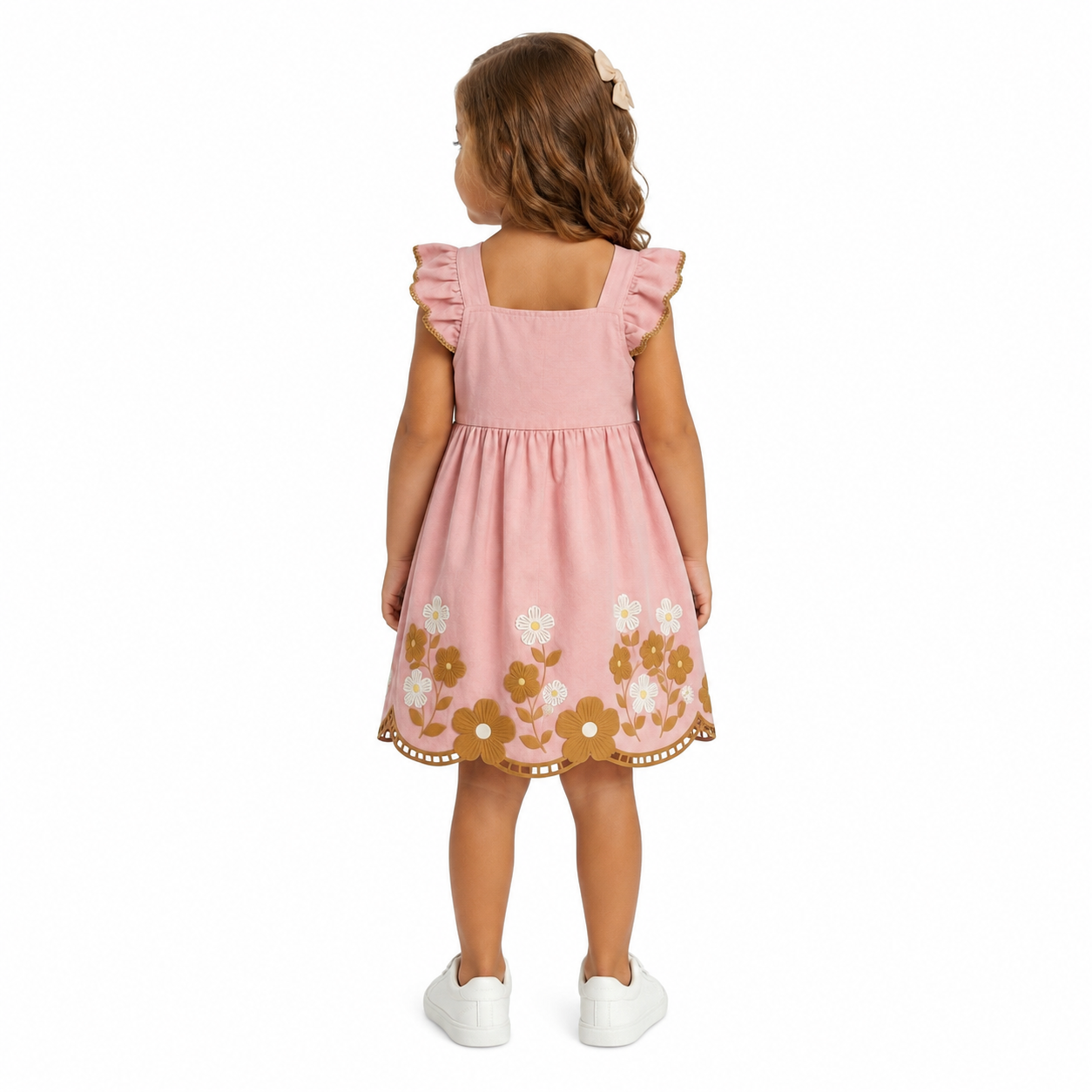 Vestido Infantil Feminino Kyly Romântico com Aplicação de Flor e Barrado Ondulado