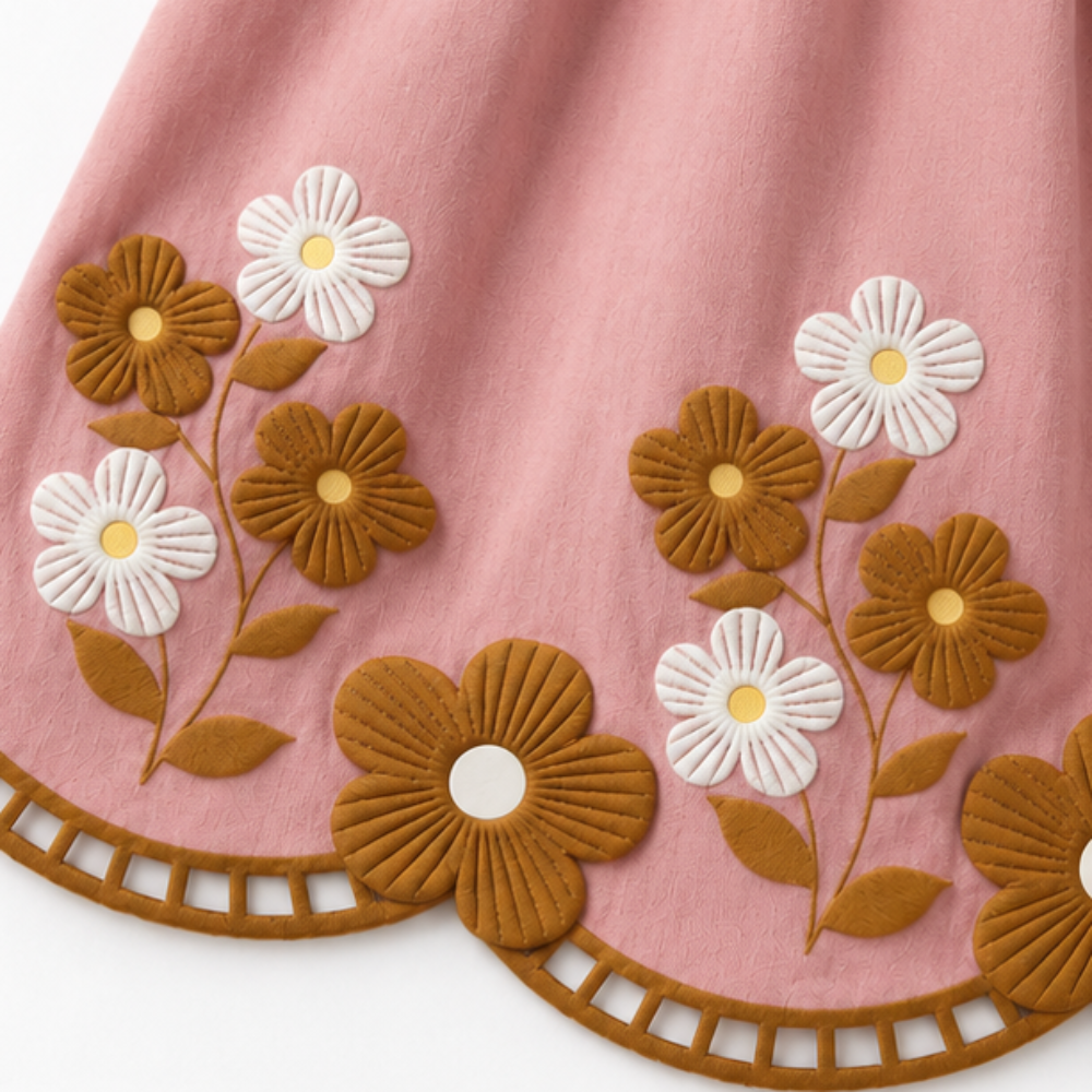 Vestido Infantil Feminino Kyly Romântico com Aplicação de Flor e Barrado Ondulado
