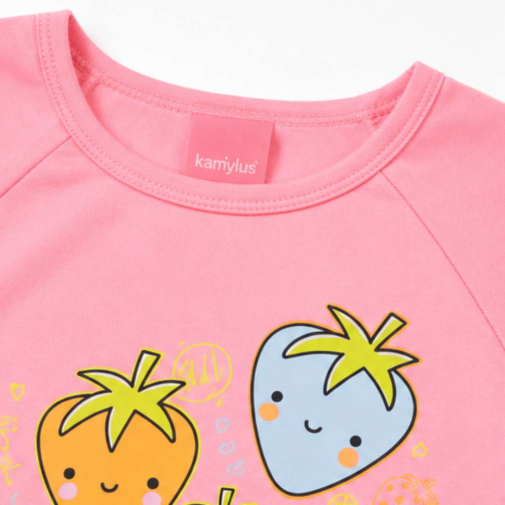 Vestido Infantil Feminino Kamylus Strawberry Malha PA e Bolsa Morango