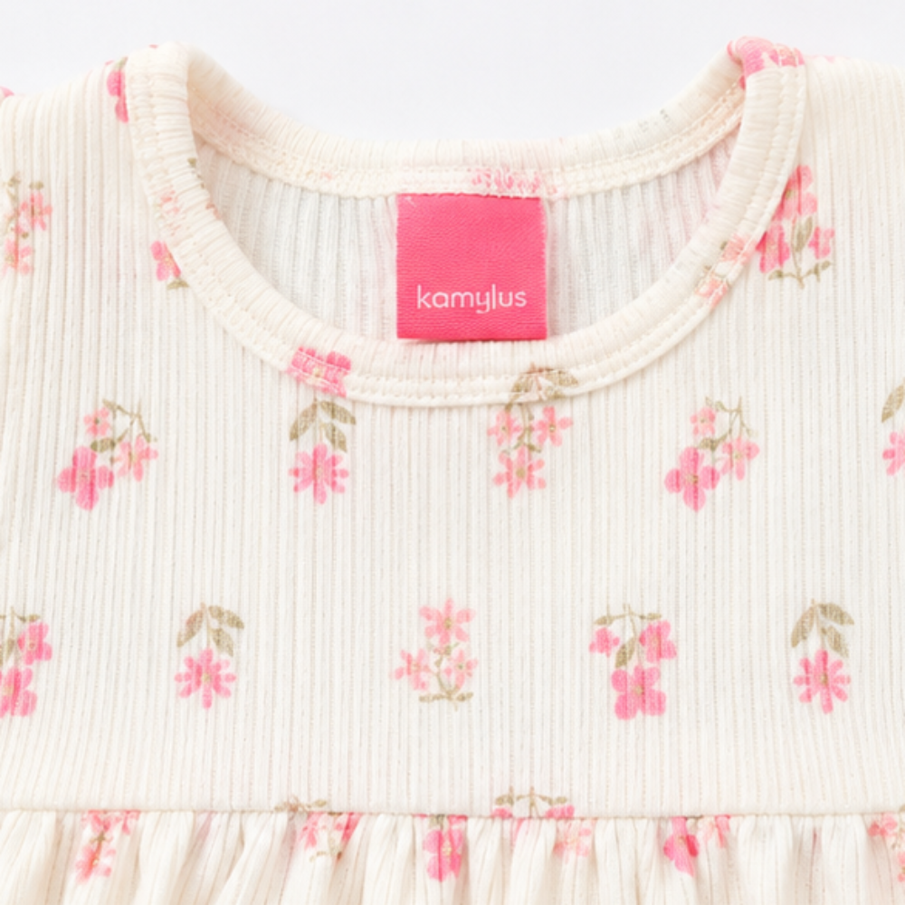 Vestido Infantil Feminino Kamylus Canelado Florzinhas Sublimado