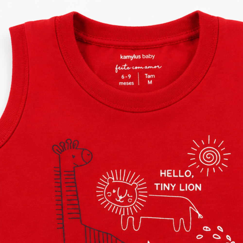 Conjunto Bebê Masculino Kamylus Hello Tiny Lion Regata e Shorts