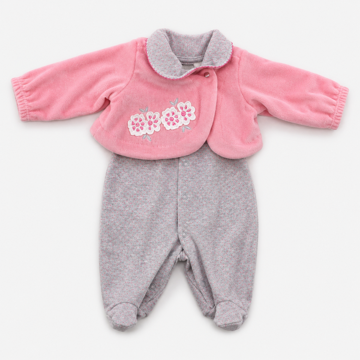 Conjunto Infantil Feminino Macacão e Casaco Curioso Florzinha