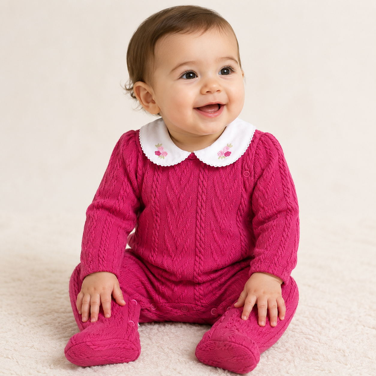 Macacão Infantil Feminino Longo Tricot Curioso Floral Maternidade