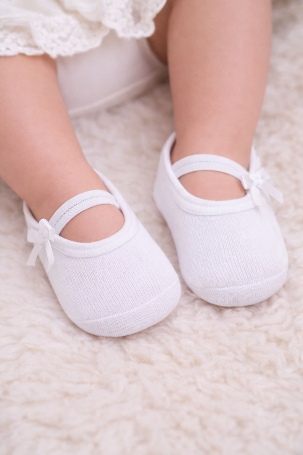 Meia Sapatilha Puket Bebê Branca Festa Confortável com Laço