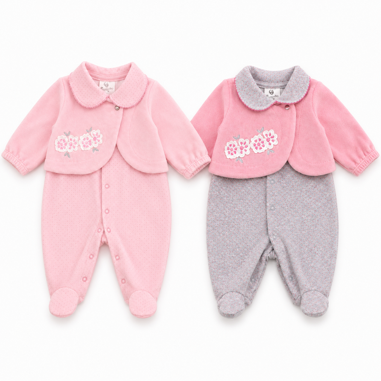 Conjunto Infantil Feminino Macacão e Casaco Curioso Florzinha
