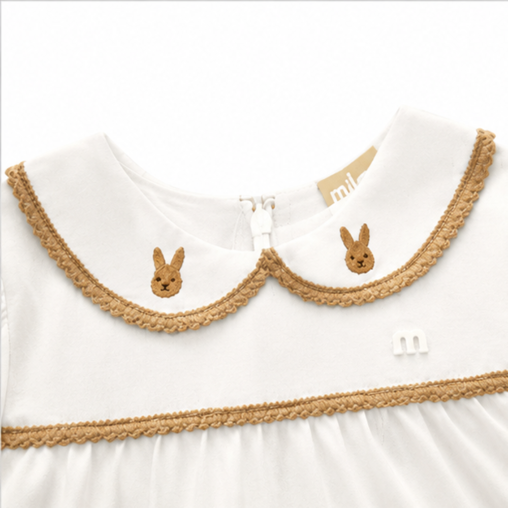 Vestido Infantil Milon Manga Longa Estampa Coelhinhos e Flores
