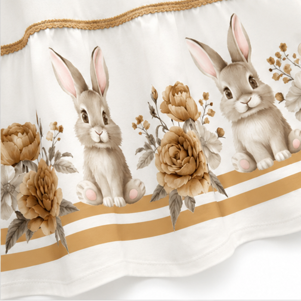 Vestido Infantil Milon Manga Longa Estampa Coelhinhos e Flores