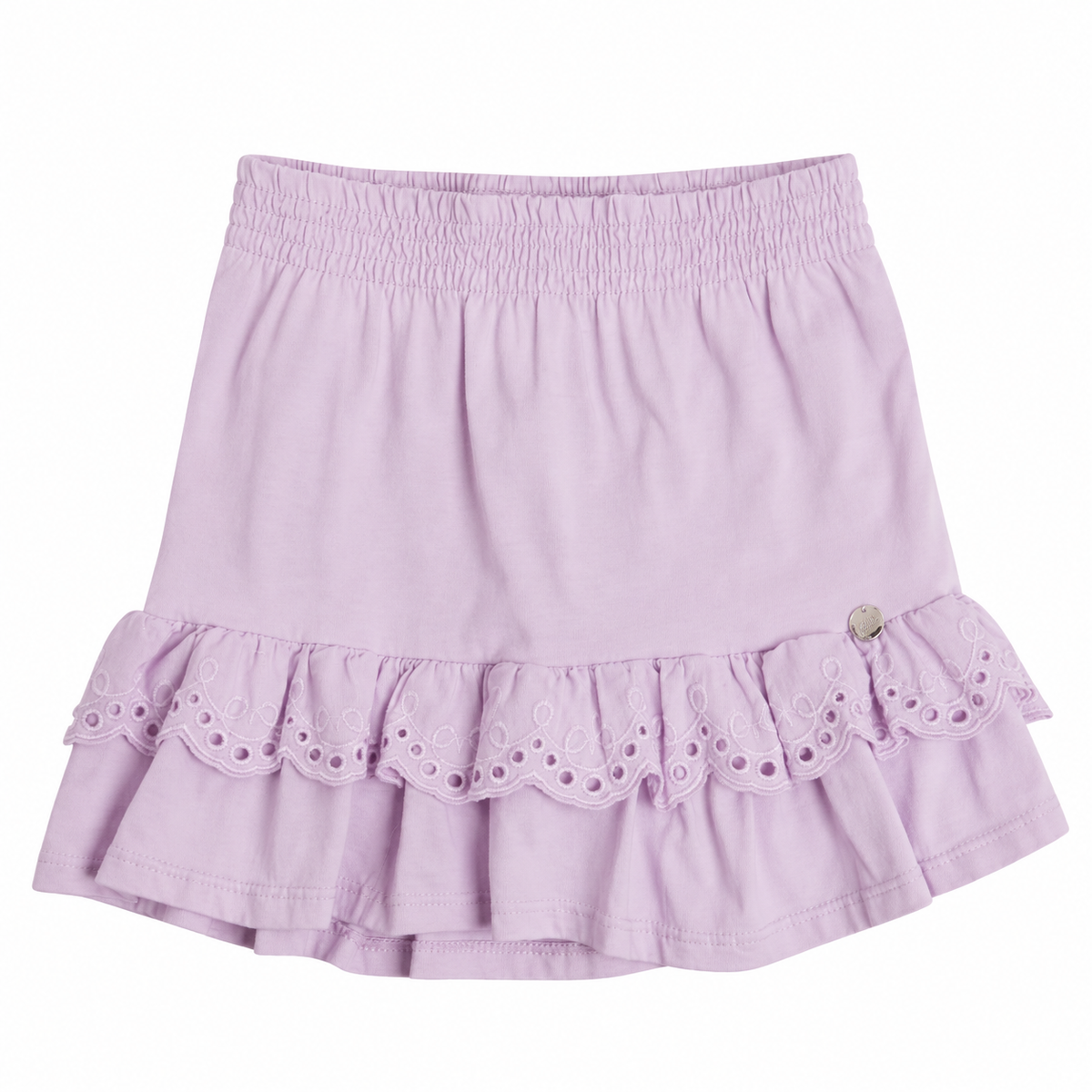Conjunto Infantil Feminino Have Fun Lavanda Meia Malha e Short Saia em Laise