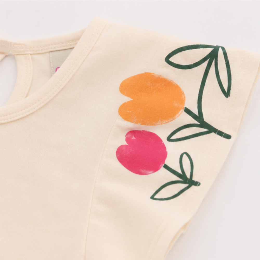 Conjunto Infantil Feminino Have Fun Tulipas Meia Malha e Moletim