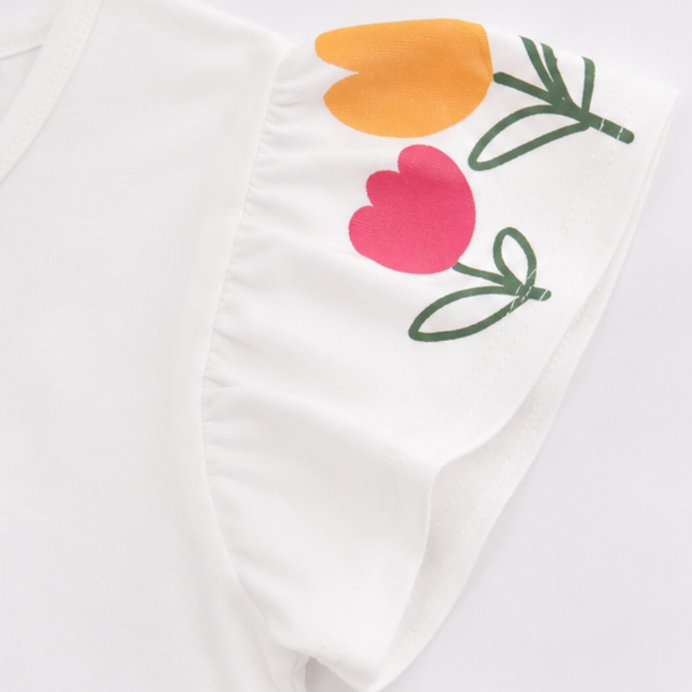 Conjunto Infantil Feminino Have Fun Tulipas Meia Malha e Moletim