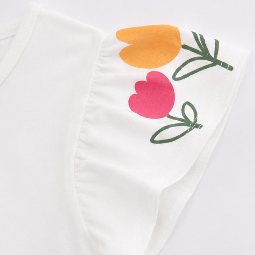 Conjunto Infantil Feminino Have Fun Tulipas Meia Malha e Moletim