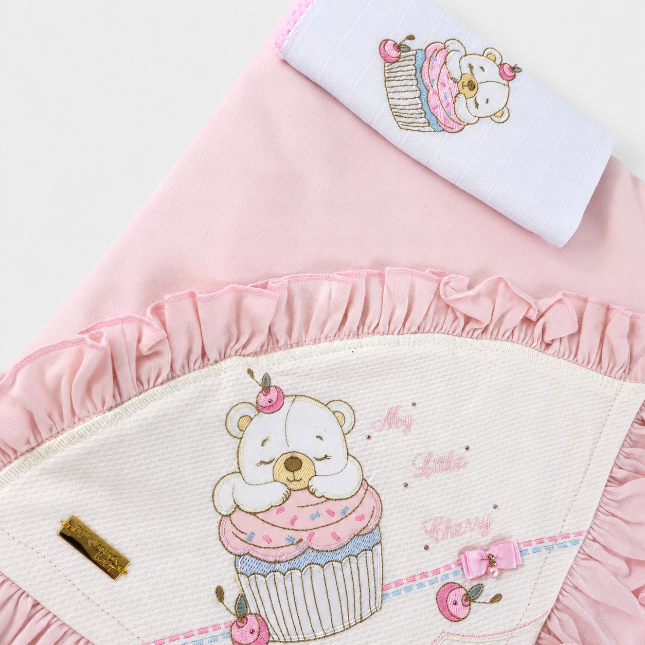 Saída de Maternidade Feminina Pipoquinhas Baby Suedine Ursa Cupcake 3 Peças