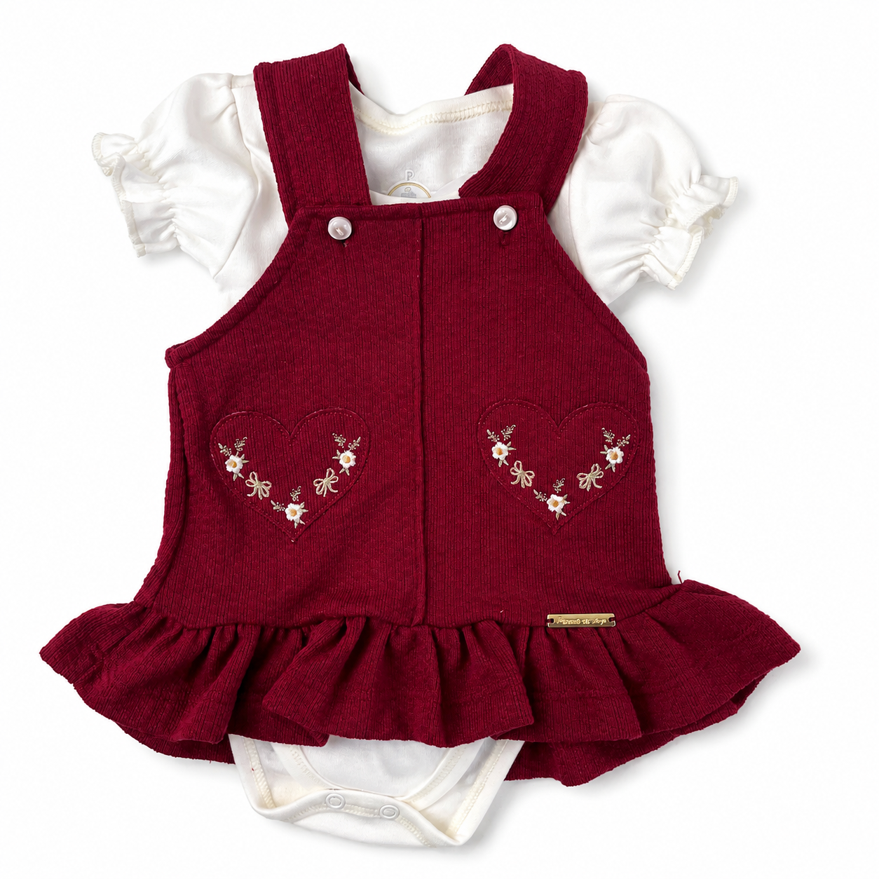 Conjunto Jardineira Feminina Presente de Anjo Tricô com Body