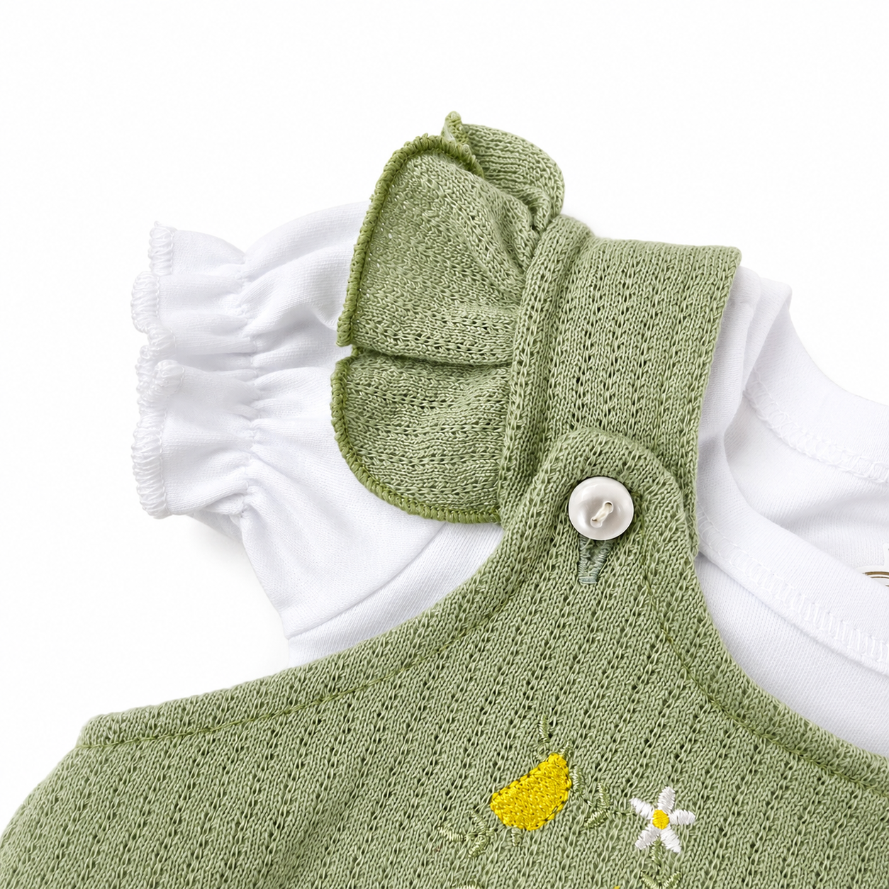 Conjunto Jardineira Feminina Presente de Anjo Tricô com Body