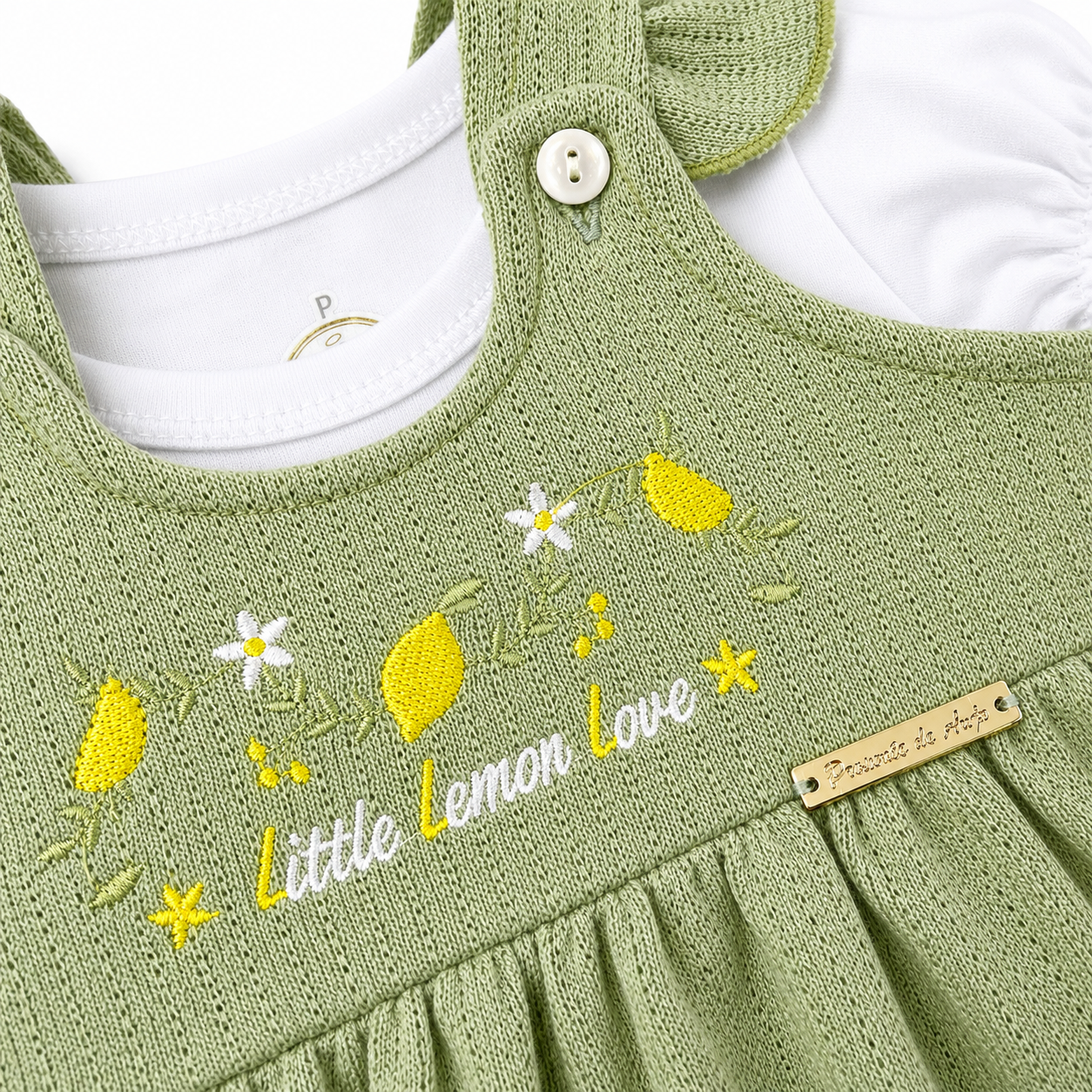 Conjunto Jardineira Feminina Presente de Anjo Tricô com Body