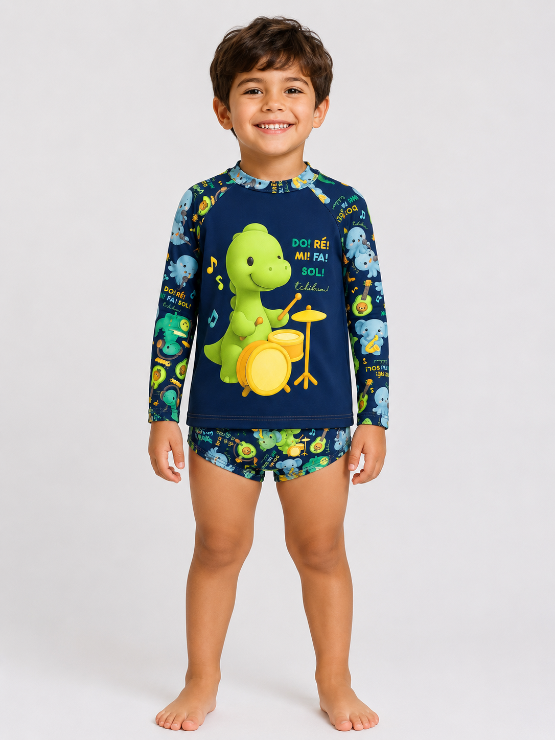 Conjunto Masculino Tchibum Dino Dó Ré Mi Fá Sol UV50+ Dry Fit
