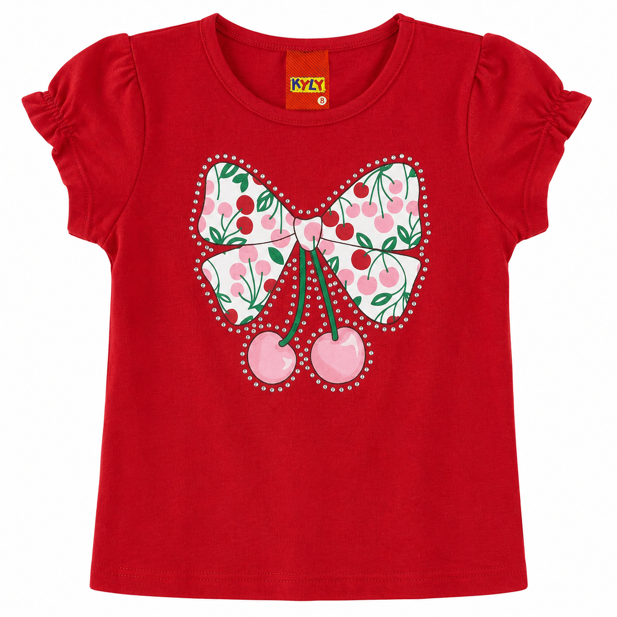 Conjunto Infantil Feminino Kyly Cerejas com Strass - Blusa + Short-Saia