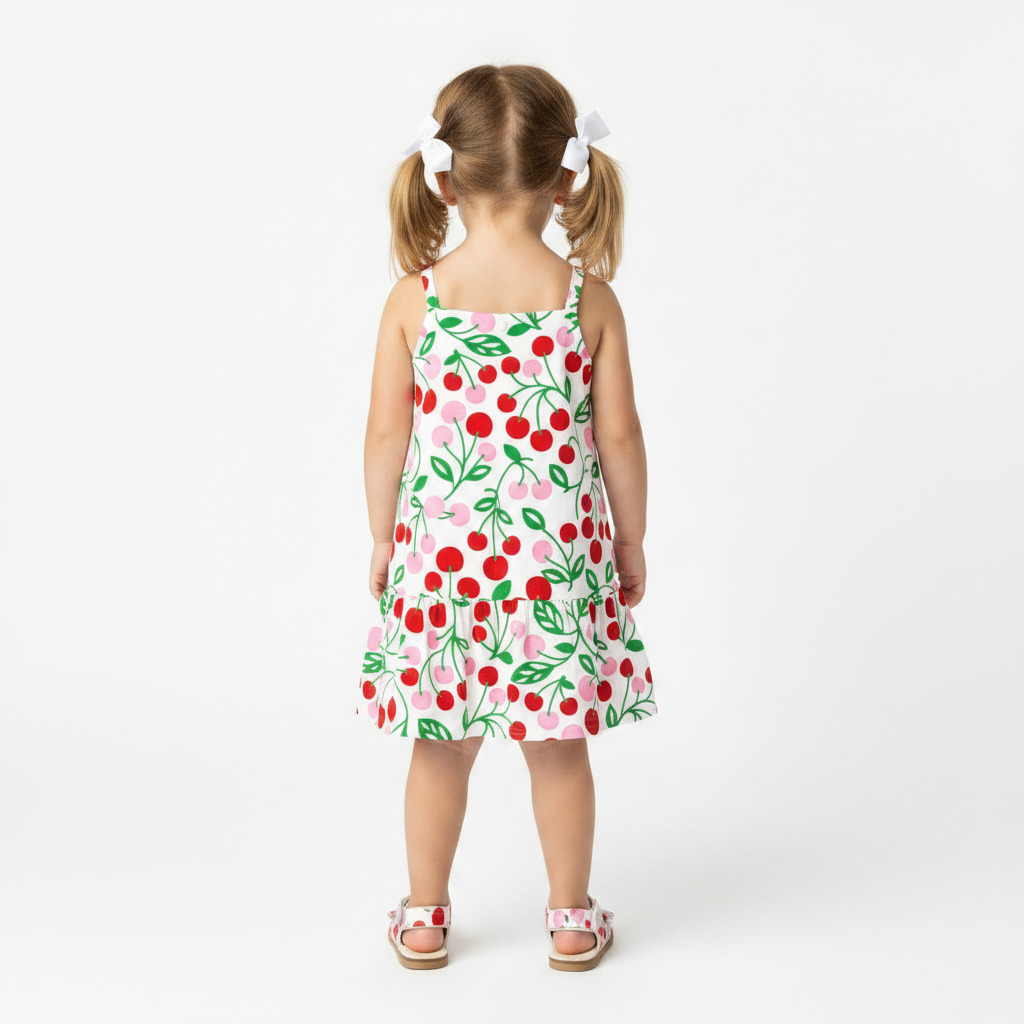 Vestido Infantil Feminino Kyly Cerejas Alcinha Verão