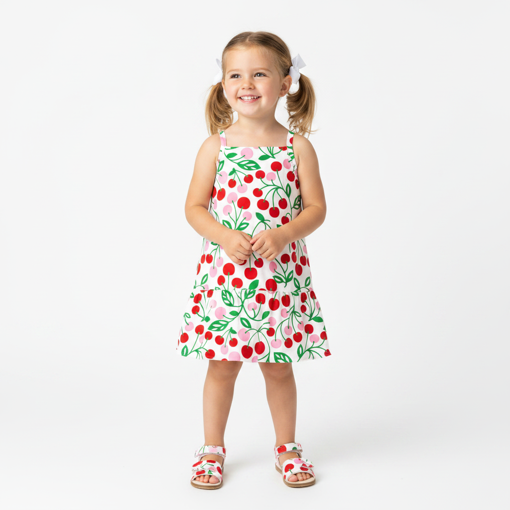 Vestido Infantil Feminino Kyly Cerejas Alcinha Verão