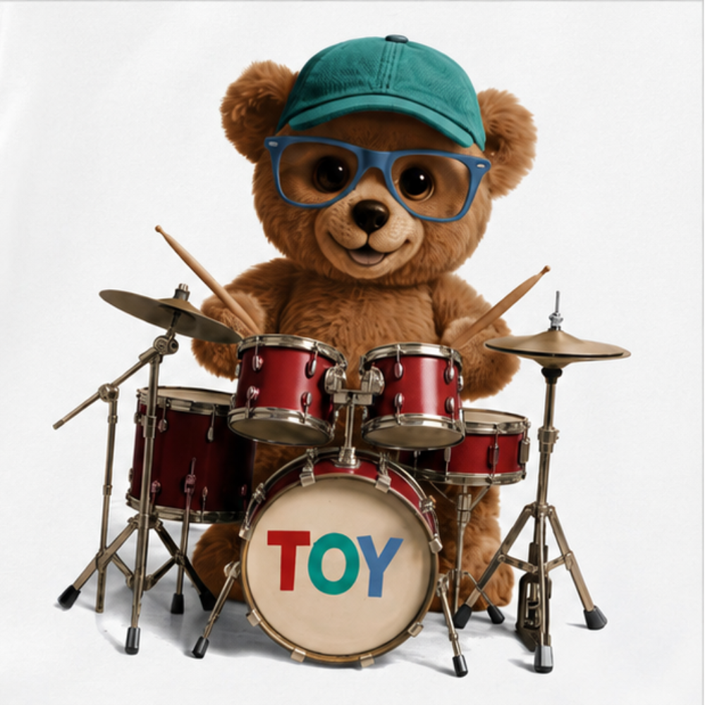 Conjunto Infantil Masculino Kyly Ursinho Baterista Camiseta e Bermuda