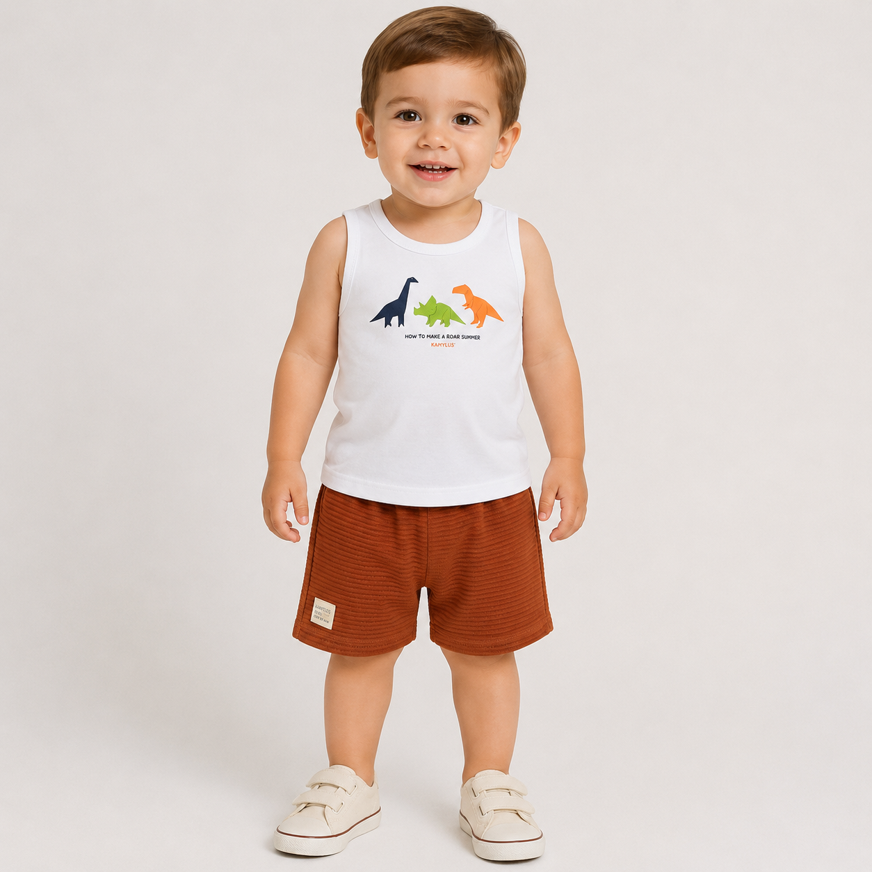 Conjunto Infantil Masculino Kamylus Dino Roar Summer Origami