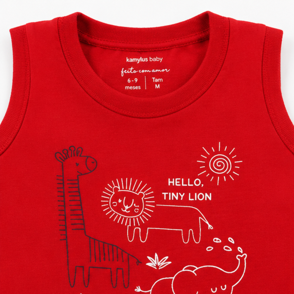 Conjunto Bebê Masculino Kamylus Hello Tiny Lion Regata e Shorts