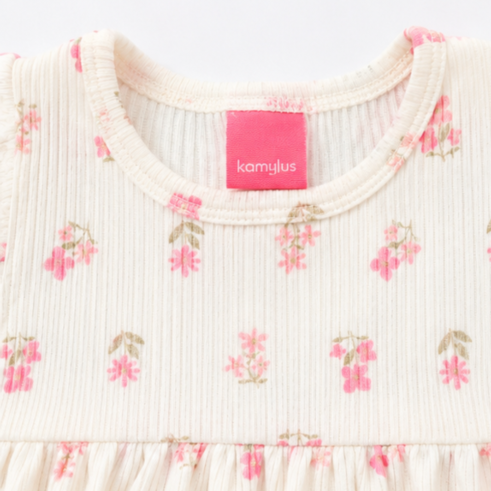 Vestido Infantil Feminino Kamylus Canelado Florzinhas Sublimado