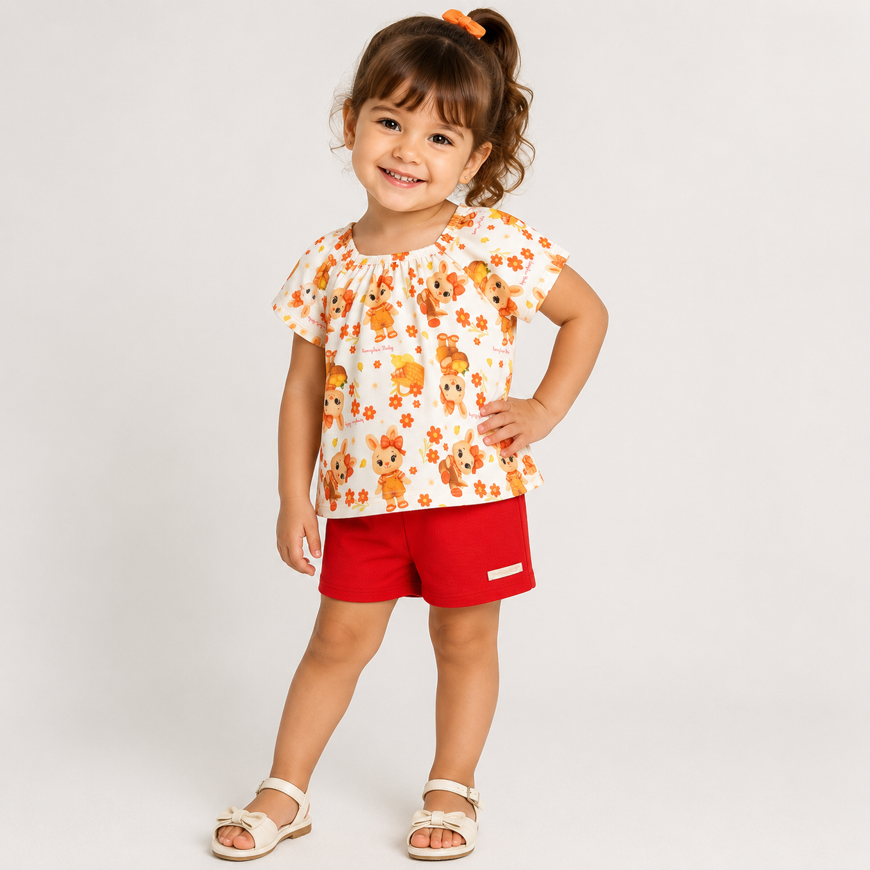 Conjunto Infantil Feminino Kamylus Batinha Favinho Sublimado e Shorts Piqué