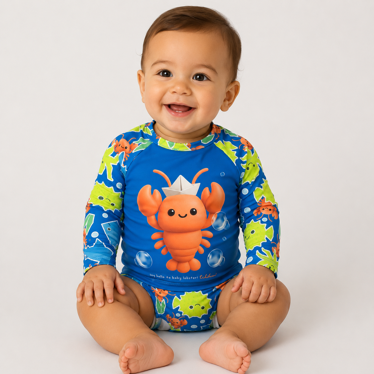 Conjunto de Praia Infantil Masculino Kamylus Tchibum Lagosta Proteção UV 50+ Dri-Fit com Sunga