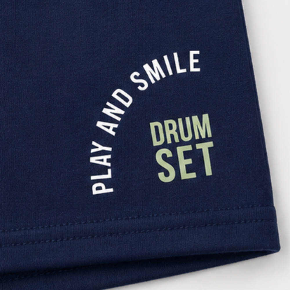 Conjunto Infantil Masculino Kyly Ursinho Baterista Camiseta e Bermuda