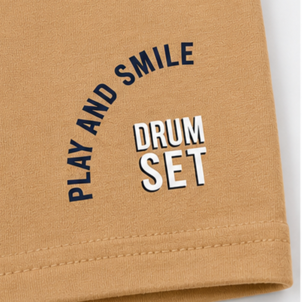 Conjunto Infantil Masculino Kyly Ursinho Baterista Camiseta e Bermuda