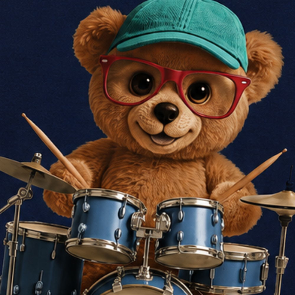 Conjunto Infantil Masculino Kyly Ursinho Baterista Camiseta e Bermuda