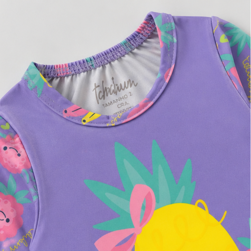 Conjunto Manga Longa Infantil Baby Kamylus Tchibum Abacaxi Proteção UV 50+ Dri-Fit Camiseta e Calcinha