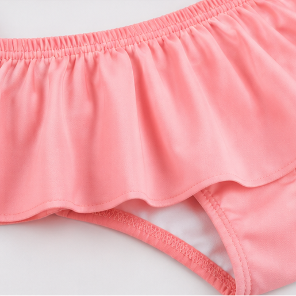 Conjunto Biquíni Infantil Feminino Kamylus Tchibum Babado Liso Proteção UV 50+ Dri-Fit