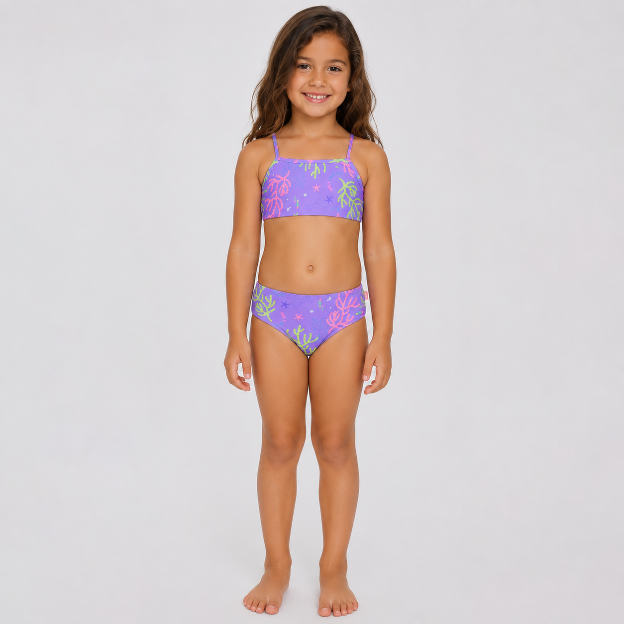 Conjunto Biquíni Infantil Feminino Kamylus Tchibum Fundo do Mar Estampado Proteção UV 50+ Dri-Fit