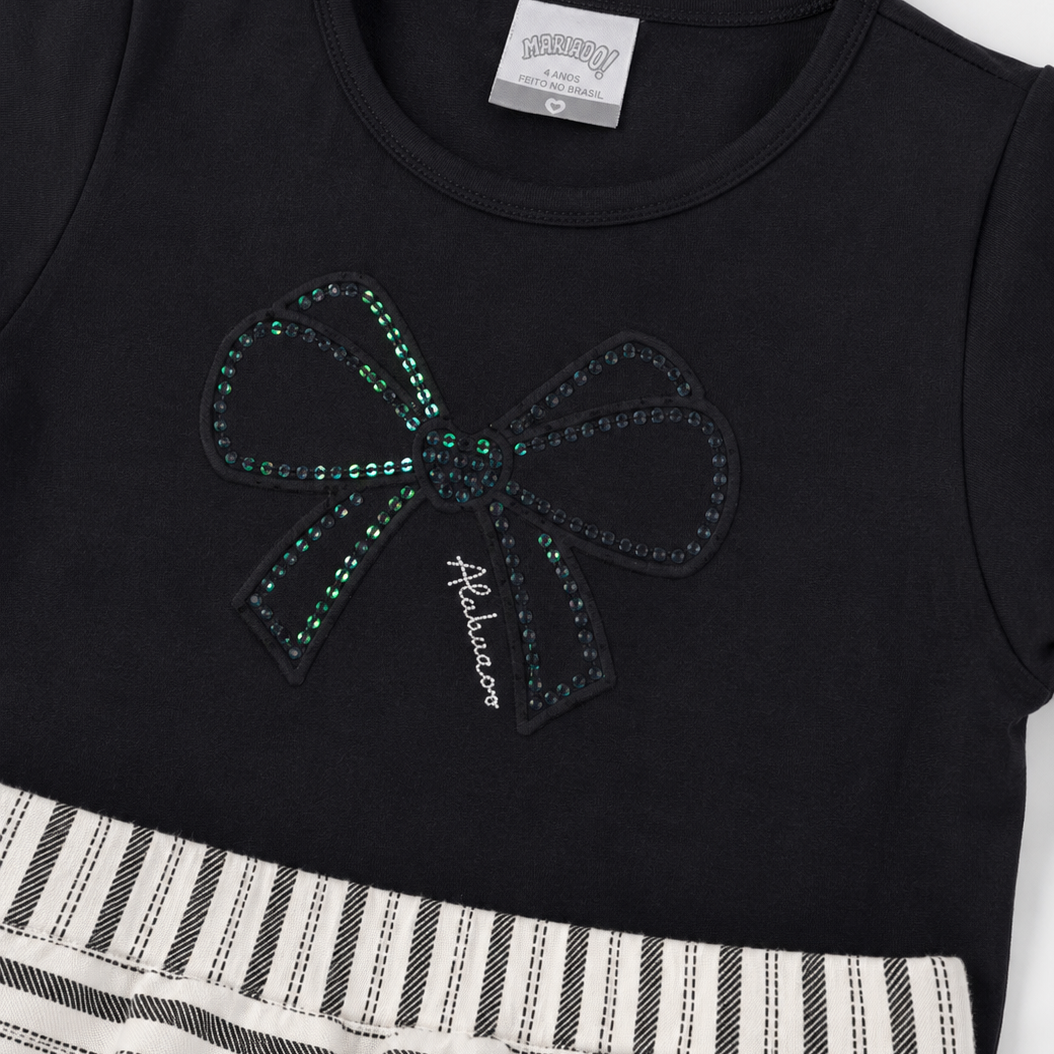Conjunto Infantil Feminino Alakazoo Short-Saia Listrado e Blusa Brilho