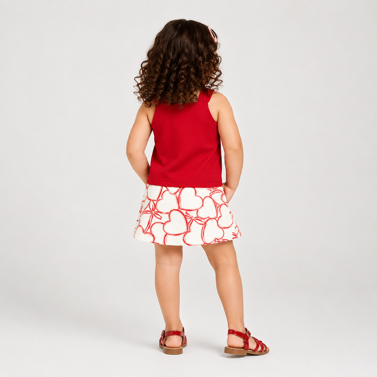 Conjunto Infantil Feminino Alakazoo Cerejas Coração Malha Nikko Cropped e Short-Saia