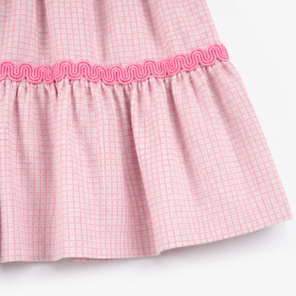 Vestido Infantil Feminino Alakazoo Xadrez Malha Nikko com Strass e Babados
