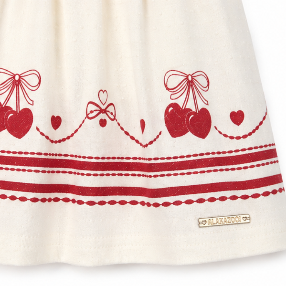 Conjunto Infantil Feminino Alakazoo Cerejas Malha Nikko Blusa Batinha e Short